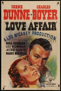 5s0145 LOVE AFFAIR 1sh 1939 close up romantic art of Irene Dunne & Charles Boyer, Leo McCarey, rare!