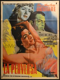 5s0118 LA PERVERSA Mexican poster 1954 incredible art of sexy Alma Rosa Aguirre in see-through top!