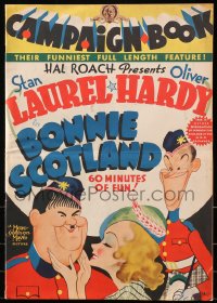 5s0007 BONNIE SCOTLAND pressbook 1935 Al Hirschfeld art of Stan Laurel & Oliver Hardy, ultra rare!