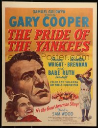 5s0035 PRIDE OF THE YANKEES WC R1949 Gary Cooper as Lou Gehrig, Babe Ruth himself in uniform, rare!