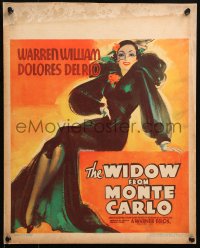 5s0054 WIDOW FROM MONTE CARLO WC 1935 art of sexy Dolores Del Rio in stunning gown, ultra rare!