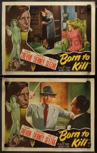 5t0684 BORN TO KILL 2 LCs 1946 noir images of Lawrence Tierney & sexy Claire Trevor!
