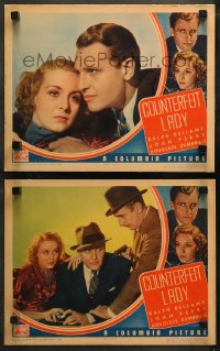 5t0691 COUNTERFEIT LADY 2 mounted LCs 1936 Ralph Bellamy, Joan Perry is a dame w/fake diamonds!