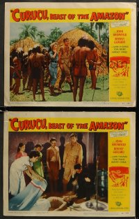 5t0692 CURUCU, BEAST OF THE AMAZON 2 LCs 1956 different monster border art + cool horror scenes!