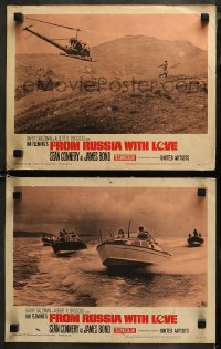 5t0708 FROM RUSSIA WITH LOVE 2 LCs 1964 Sean Connery as Bond on boat and chased by helicopter!