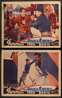 5t0720 GUNMAN FROM BODIE 2 LCs 1941 images of western cowboy Buck Jones in fight & stopping man!