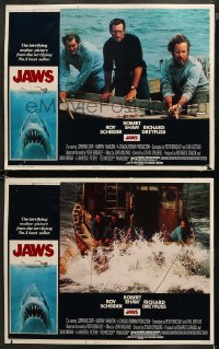 5t0730 JAWS 2 LCs 1975 Spielberg, Roy Scheider, Robert Shaw, and Richard Dreyfuss on boat in both!