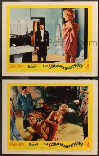 5t0734 LA PARISIENNE 2 LCs 1958 sexy Brigitte Bardot wrapped only in a towel and punching guy out!