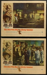 5t0746 MAN WHO SHOT LIBERTY VALANCE 2 LCs 1962 James Stewart & Lee Marvin in gunfight + stagecoach!