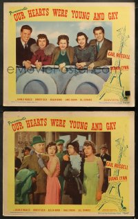 5t0759 OUR HEARTS WERE YOUNG & GAY 2 LCs 1944 Gail Russell, Diana Lynn, border art of Eiffel Tower!