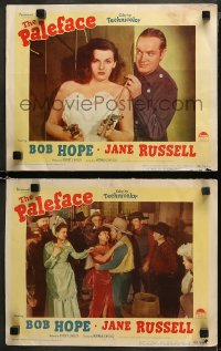 5t0760 PALEFACE 2 LCs 1948 w/ best close up of Bob Hope behind sexy Jane Russell with pistols!