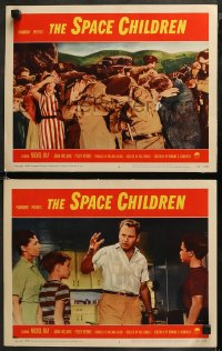 5t0777 SPACE CHILDREN 2 LCs 1958 Ray explaining to scared woman and children & people covering eyes!