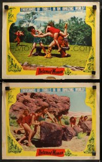 5t0786 UNTAMED WOMEN 2 LCs 1952 wacky sexy cave babes pushing giant boulders down hill & in fight!