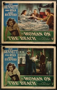 5t0796 WOMAN ON THE BEACH 2 LCs 1946 Charles Bickford, Robert Ryan & bad girl Joan Bennett!