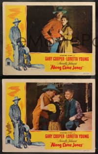 5t0568 ALONG CAME JONES 3 LCs 1945 Gary Cooper & Loretta Young, Norman Rockwell border art!