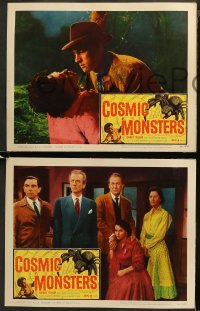 5t0588 COSMIC MONSTERS 3 LCs 1958 close up of terrified Gaby Andre, cool giant spider border art!