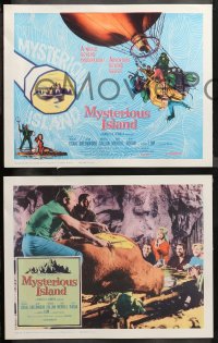 5t0204 MYSTERIOUS ISLAND 8 LCs 1961 Ray Harryhausen, Jules Verne sci-fi, cool hot-air balloon tc art!