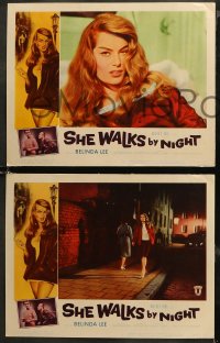 5t0277 SHE WALKS BY NIGHT 8 LCs 1960 German prostitution, great images of sexy Belinda Lee!