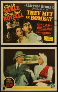 5t0315 THEY MET IN BOMBAY 8 LCs 1941 jewel thieves Gable & Russell in India, ultra rare complete set!