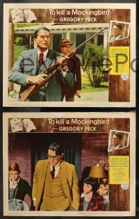 5t0563 TO KILL A MOCKINGBIRD 4 LCs 1963 Gregory Peck with rifle, Rosemary Murphy, Harper Lee!