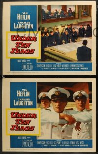 5t0335 UNDER TEN FLAGS 8 LCs 1960 Van Heflin & sexy Mylene Demongeot, World War II action thriller!
