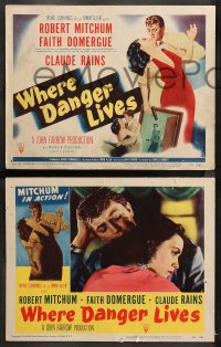 5t0348 WHERE DANGER LIVES 8 LCs 1950 Robert Mitchum & Faith Domergue, ultra rare complete set!