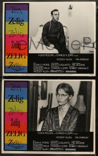 5t0358 ZELIG 8 LCs 1983 wacky Woody Allen in the title role, fantasy mockumentary, Mia Farrow!