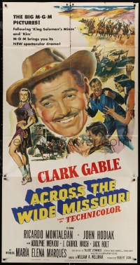 5w0030 ACROSS THE WIDE MISSOURI 3sh 1951 art of Clark Gable & sexy Maria Elena Marques, rare!