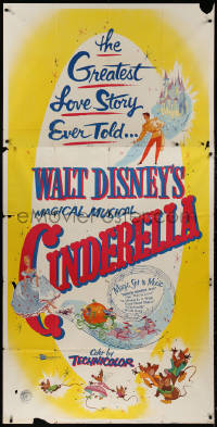 5w0049 CINDERELLA 3sh R1957 Disney's classic musical cartoon, the greatest love story ever told!