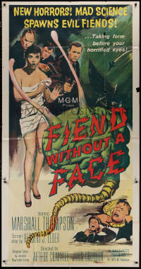 5w0060 FIEND WITHOUT A FACE 3sh 1958 giant brain & sexy girl in towel, mad science spawns evil!