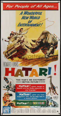 5w0067 HATARI 3sh 1962 Howard Hawks, great Frank McCarthy artwork of John Wayne in Africa!