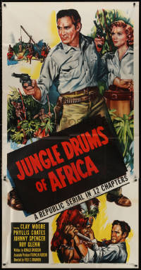 5w0076 JUNGLE DRUMS OF AFRICA 3sh 1952 art of Clayton Moore w/gun & Phyllis Coates, Republic serial!