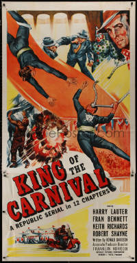 5w0077 KING OF THE CARNIVAL 3sh 1955 Republic serial, crime & circus trapeze disaster artwork!