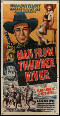 5w0086 MAN FROM THUNDER RIVER 3sh 1943 art of Wild Bill Elliot, Gabby Hayes & Anne Jeffreys, rare!