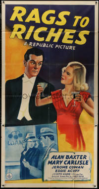 5w0103 RAGS TO RICHES 3sh 1941 art of Alan Baxter & pretty Mary Carlisle holding two drinks, rare!