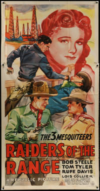 5w0104 RAIDERS OF THE RANGE 3sh 1942 The 3 Mesquiteers, Bob Steele, Tom Tyler & Rufe Davis, rare!