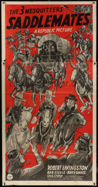 5w0109 SADDLEMATES 3sh 1941 cool art of Three Mesquiteers, Livingston, Steele & Davis vs Indians!