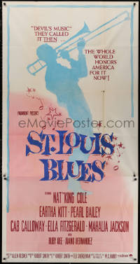 5w0120 ST. LOUIS BLUES 3sh 1958 Nat King Cole, the life & music of W.C. Handy, cool silhouette art!