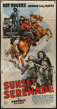 5w0128 SUNSET SERENADE 3sh 1942 art of singing cowboy Roy Rogers, Gabby Hayes & Helen Parrish, rare!