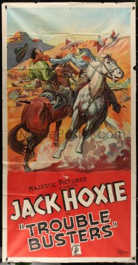5w0138 TROUBLE BUSTERS 3sh 1933 art of cowboy Jack Hoxie fighting on horseback, very rare!