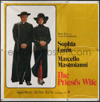 5w0017 PRIEST'S WIFE int'l 6sh 1971 sexy Sophia Loren walks with religious Marcello Mastroianni!