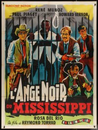 5w0928 BLACK ANGEL OF THE MISSISSIPPI French 1p 1964 art of cowboys with guns by jail & noose!