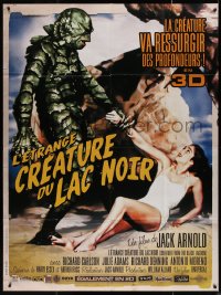 5w1008 CREATURE FROM THE BLACK LAGOON French 1p R2012 art of monster holding sexy Julie Adams!