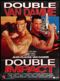 5w1039 DOUBLE IMPACT French 1p 1991 great image of Jean-Claude Van Damme in a dual role as twins!