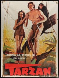 5w1069 FESTIVAL TARZAN French 1p 1970s great art of Johnny Weissmuller with Jane & Cheeta!