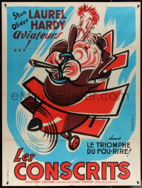 5w1076 FLYING DEUCES French 1p R1950s great cartoon art of Stan Laurel & Oliver Hardy in plane!