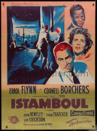 5w1160 ISTANBUL French 1p 1957 different Grinsson art of Errol Flynn & Cornell Borchers, rare!