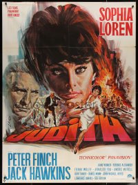 5w1164 JUDITH French 1p 1966 Daniel Mann, Michel Landi art of Sophia Loren, Peter Finch & Hawkins!