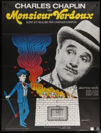 5w1242 MONSIEUR VERDOUX French 1p R1973 wonderful different art of Charlie Chaplin by Leo Kouper!