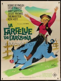 5w1342 SECOND TIME AROUND French 1p 1961 different Grinsson art of Debbie Reynolds riding pig!